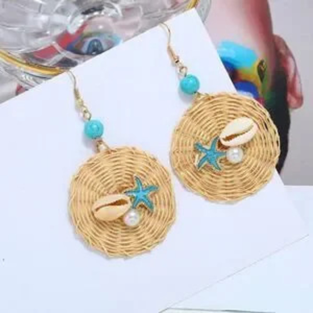 Boho Wood Start Fish Pearl?Earrings